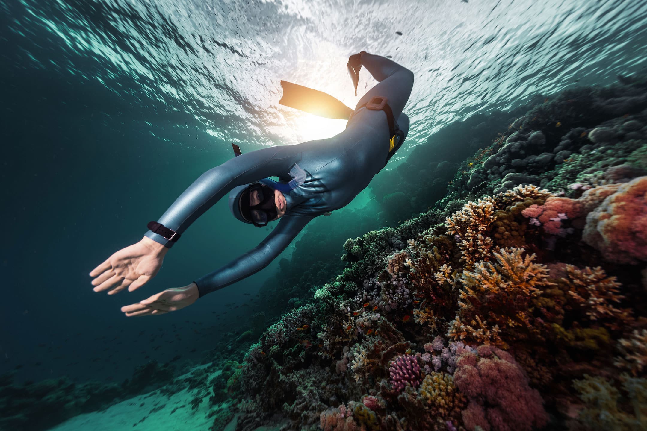Freediver beneath the water