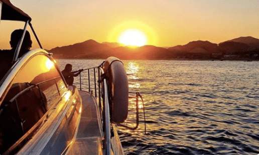 Golden hour view from yacht in Cabo Mexico
